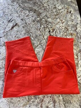 Quacker Factory Orange Girls Stretch Leggings with Pocket Detail